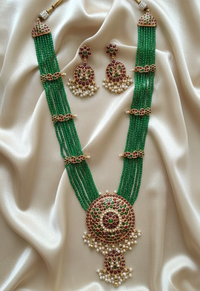 Traditional Peacock Blue Long Necklace Set