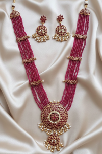 Traditional Peacock Blue Long Necklace Set
