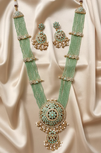 Traditional Peacock Blue Long Necklace Set