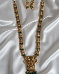 Antique Matte Gold Lakshmi Jewellery Set with Ruby Red Accents