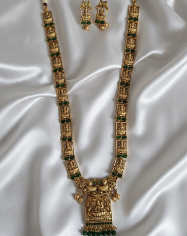 Antique Matte Gold Lakshmi Jewellery Set with Ruby Red Accents