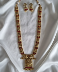Antique Matte Gold Lakshmi Jewellery Set with Ruby Red Accents