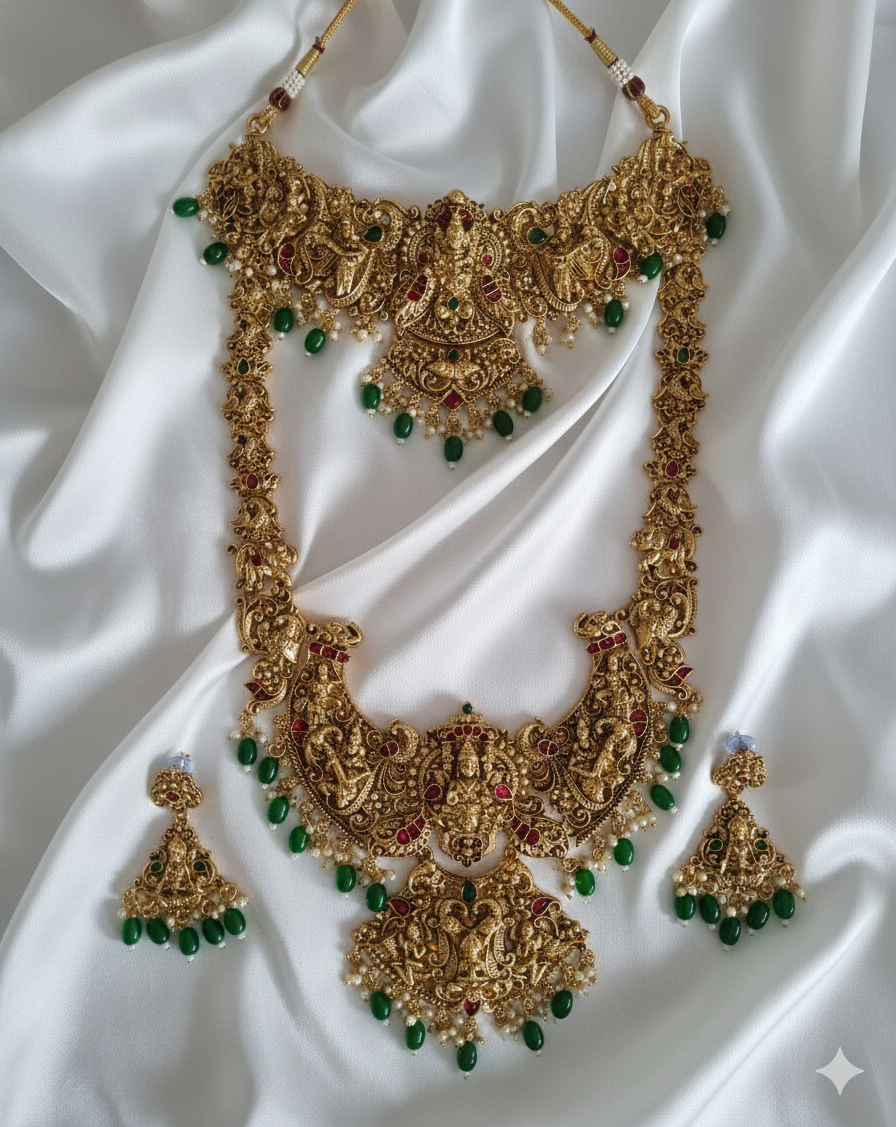 Antique Matte Gold Lakshmi Grand Bridal Combo Set