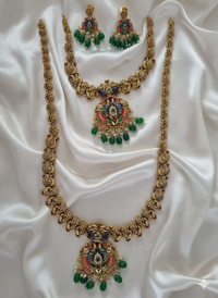 Sea Green Meenakari Peacock Temple Combo Set