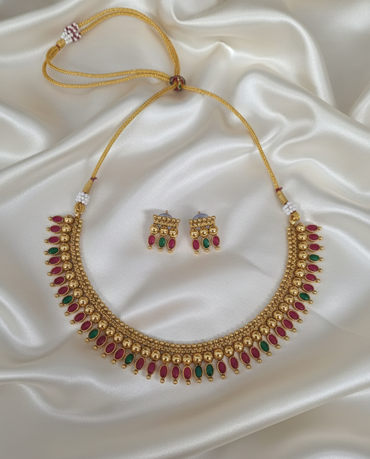 Gold Pladet Temple Jewelry Set Necklace with Matching Earring For Woman