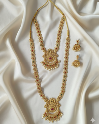 Traditional South Indian Temple Short & Long Haram Combo Set with Earrings