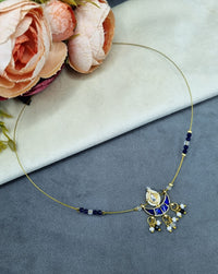 Invisible Wire Crescent Pendant Necklace with Beaded Accents