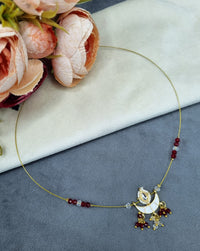 Invisible Wire Crescent Pendant Necklace with Beaded Accents