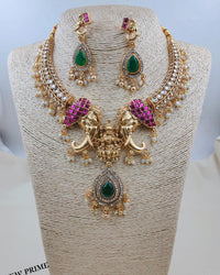 Royal Divine Laxmi Elephant Temple Choker Necklace Set with Earrings