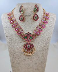 Traditional Ruby & Emerald Peacock Motif Medium Necklace Set with Earrings
