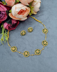Gold-Tone Floral Medallion Necklace & Stud Earrings Set
