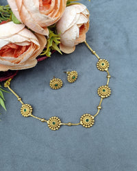 Gold-Tone Beaded Floral Motif Station Necklace Set