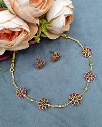 Minimalist Floral Stone Choker Necklace Set with Matching Earrings