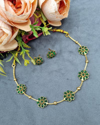 Minimalist Floral Stone Choker Necklace Set with Matching Earrings