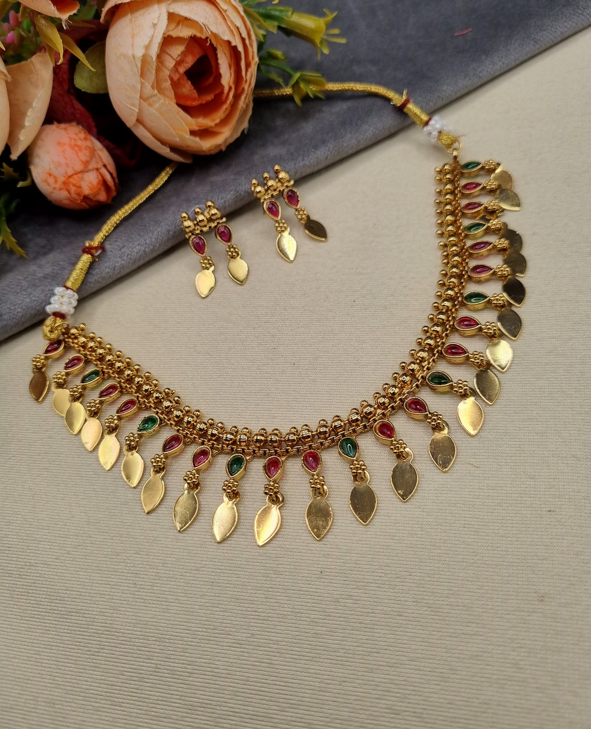 Gold-Plated Leaf Fringe Necklace Set