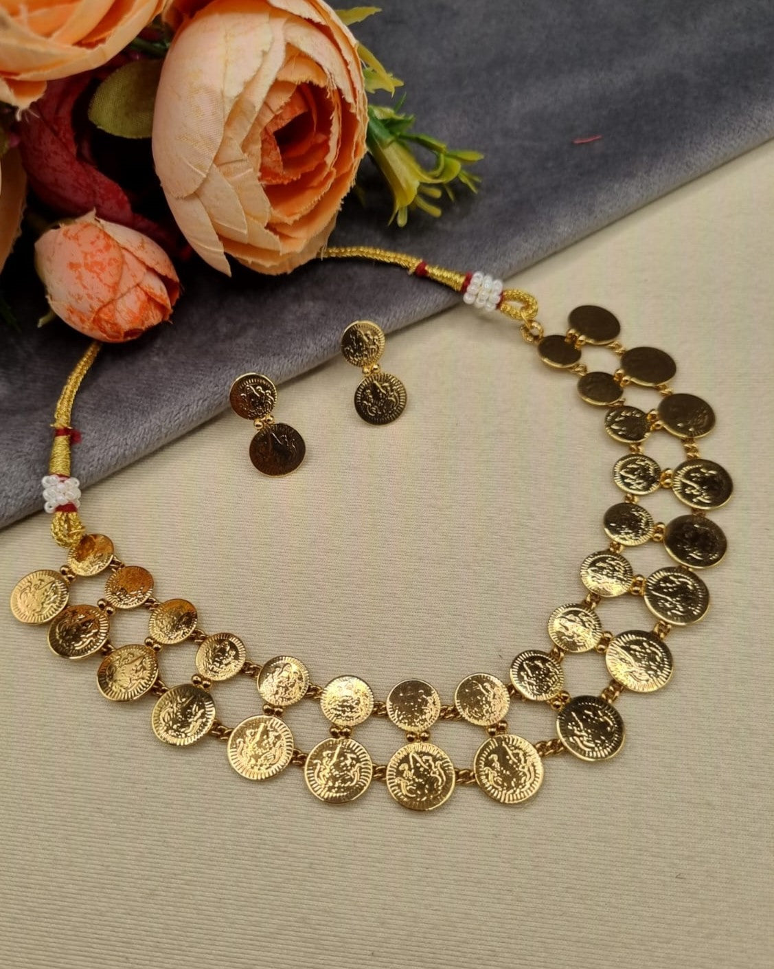 Traditional Coin Necklace Set with Matching Earrings