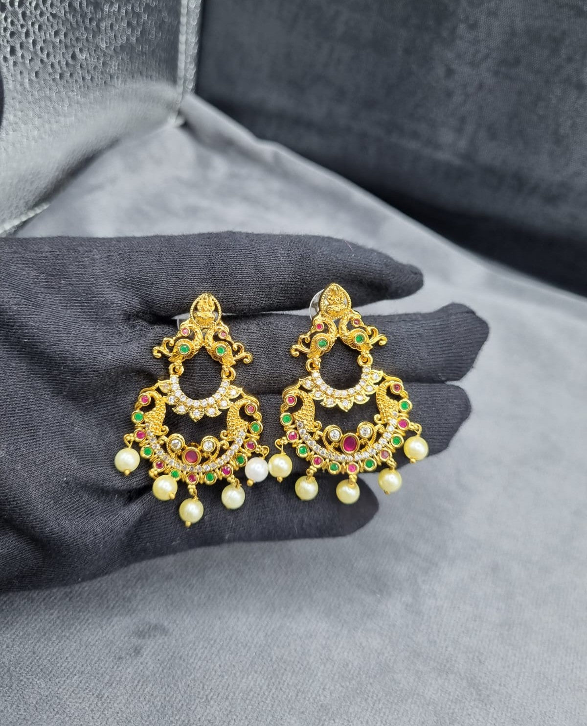 Goddess Lakshmi Peacock with Pearl Earrings