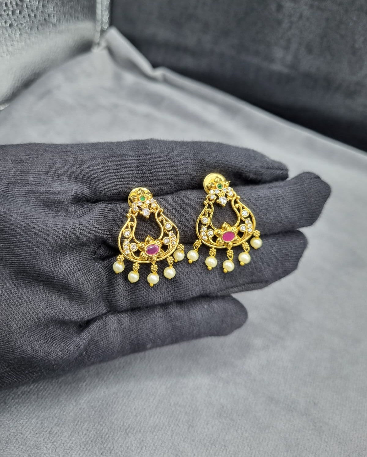 Sparkling Multi-Stone AD Temple Earrings