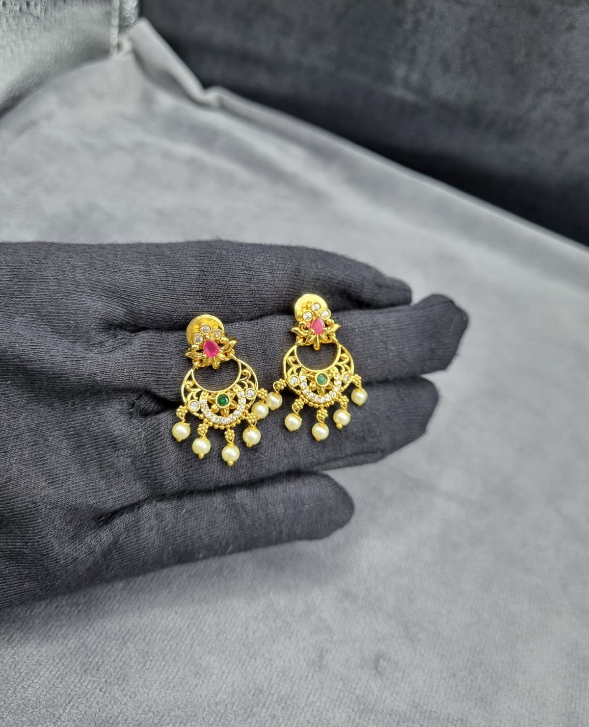 Multi-Stone AD Crescent Dangles with Pearls