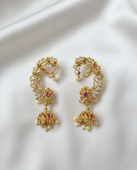 Jhumka Ear Cuffs with Ruby & Emerald Stones
