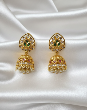 Matte Gold Dangles Temple Jewelry Earring with Pearls