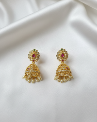 Antique Statement Earrings with Ruby Stone and Pearl Drops