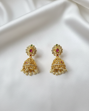 Antique Statement Earrings with Ruby Stone and Pearl Drops