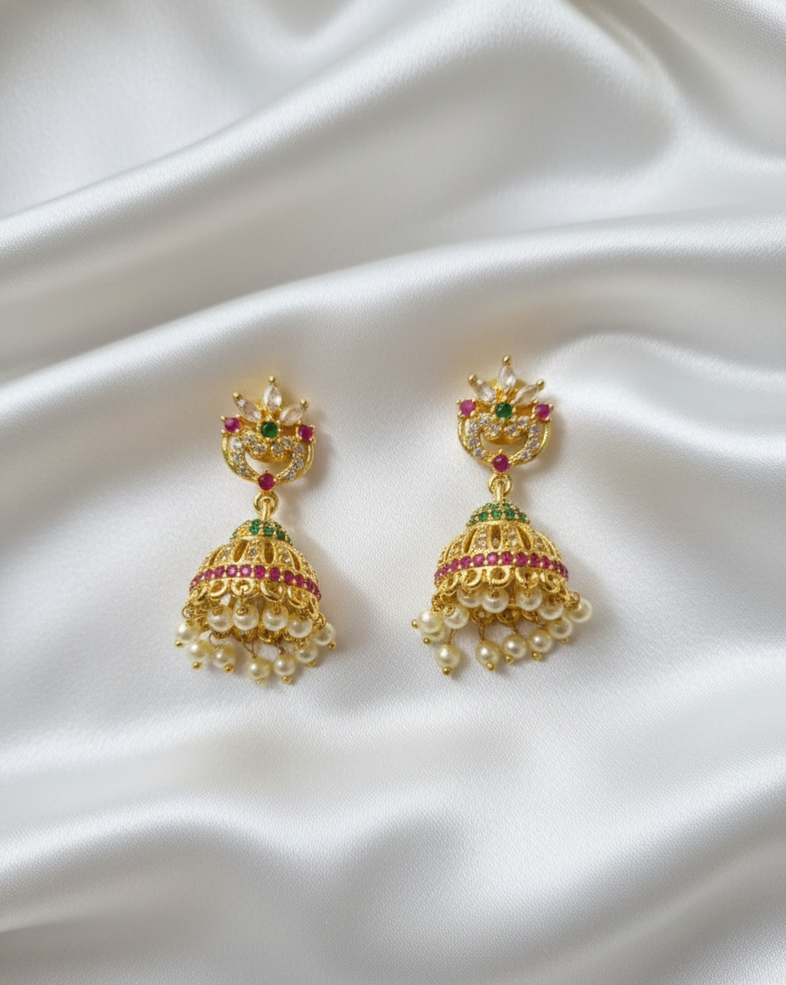 Traditional Ethnic Statement Earrings with Multi-Color