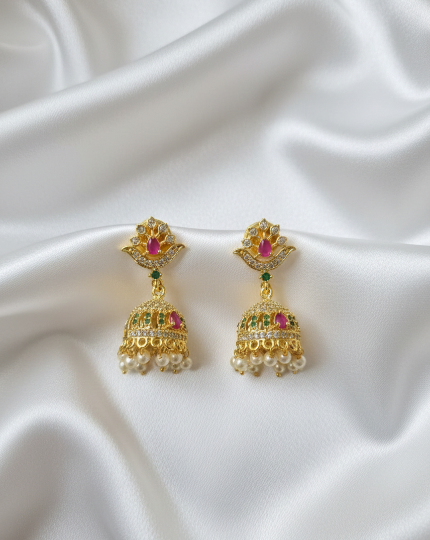 Traditional Ethnic Statement Earrings with Multi-Color