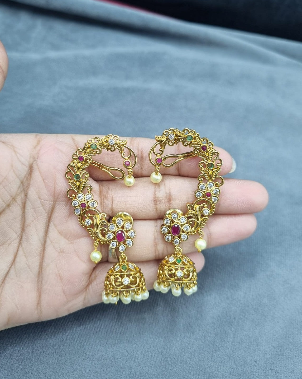 Floral Ear Cuffs with Jhumka Drops