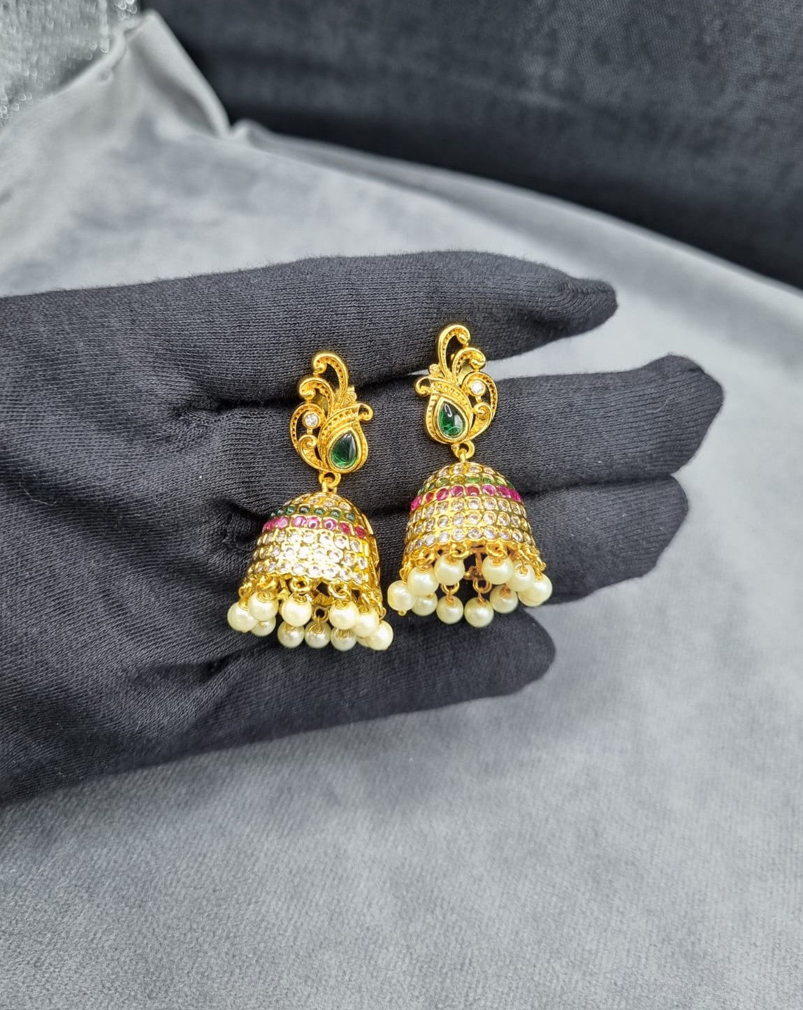 Royal Mayura Antique Gold Jhumkas