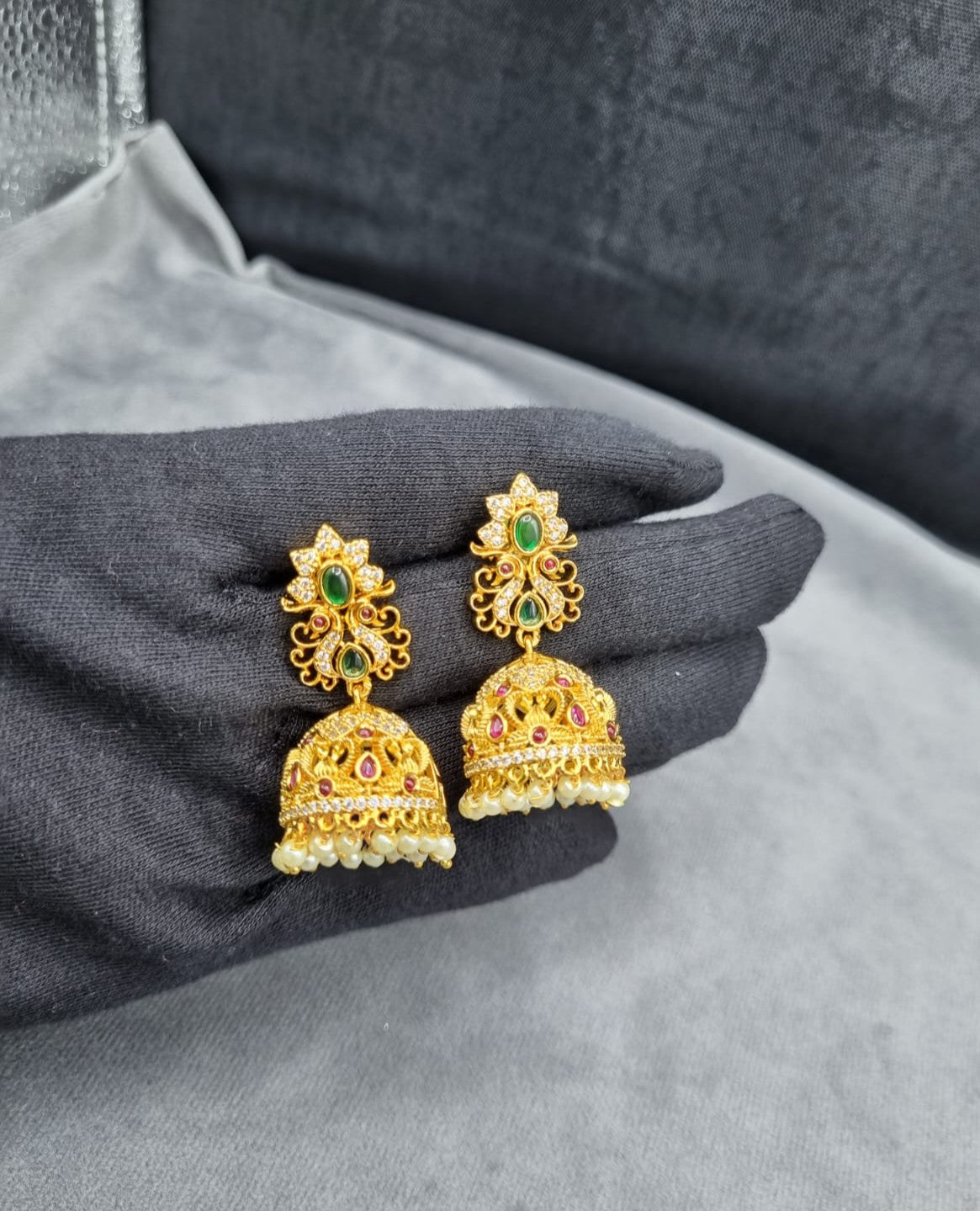 Gold-Tone Floral Jhumka Earrings