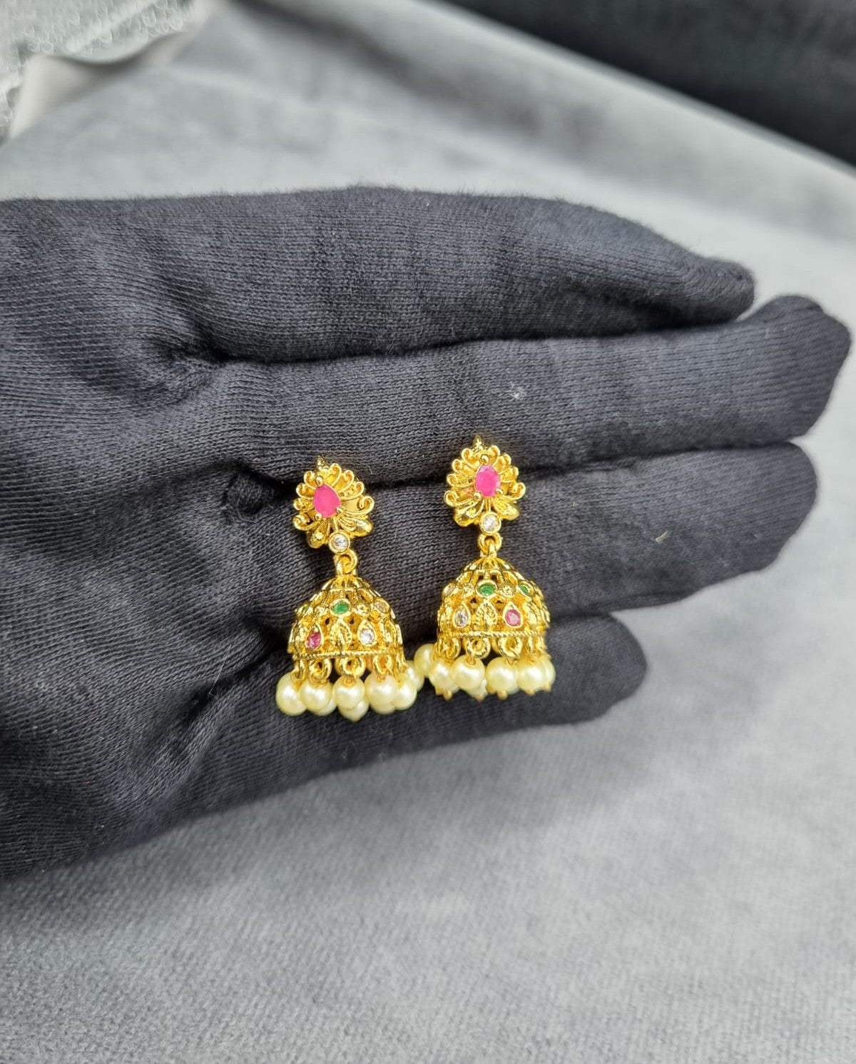 Sparkling Multi-Stone AD Temple Jhumkas