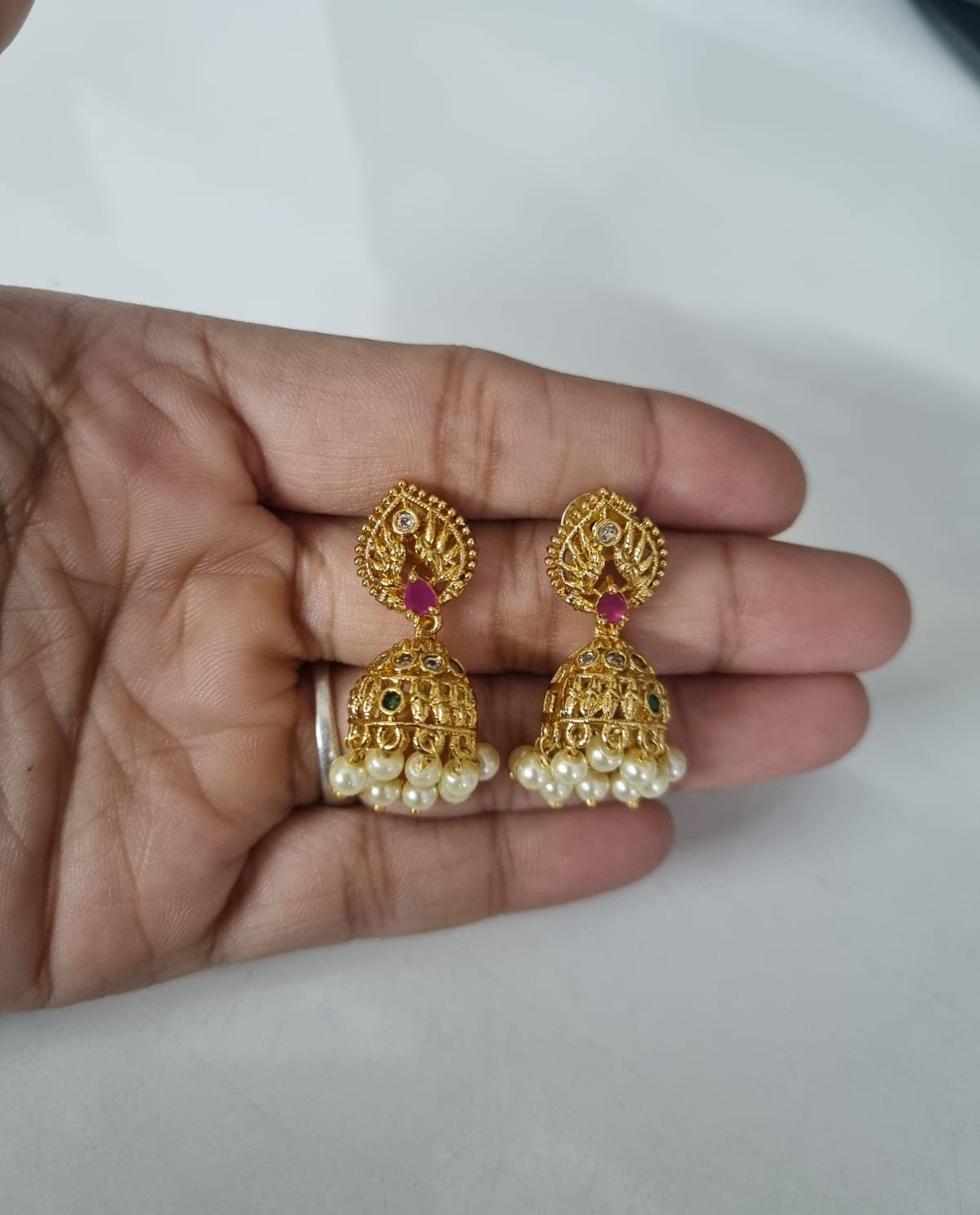 Classic Temple Pearl Drops Jhumkas