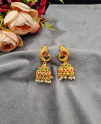 Ethnic Matte Finish Peacock Drop Jhumki Earrings