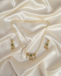 Elegant Pearl Gold Plated Square Pendant Necklace with Matching Dangle Earrings