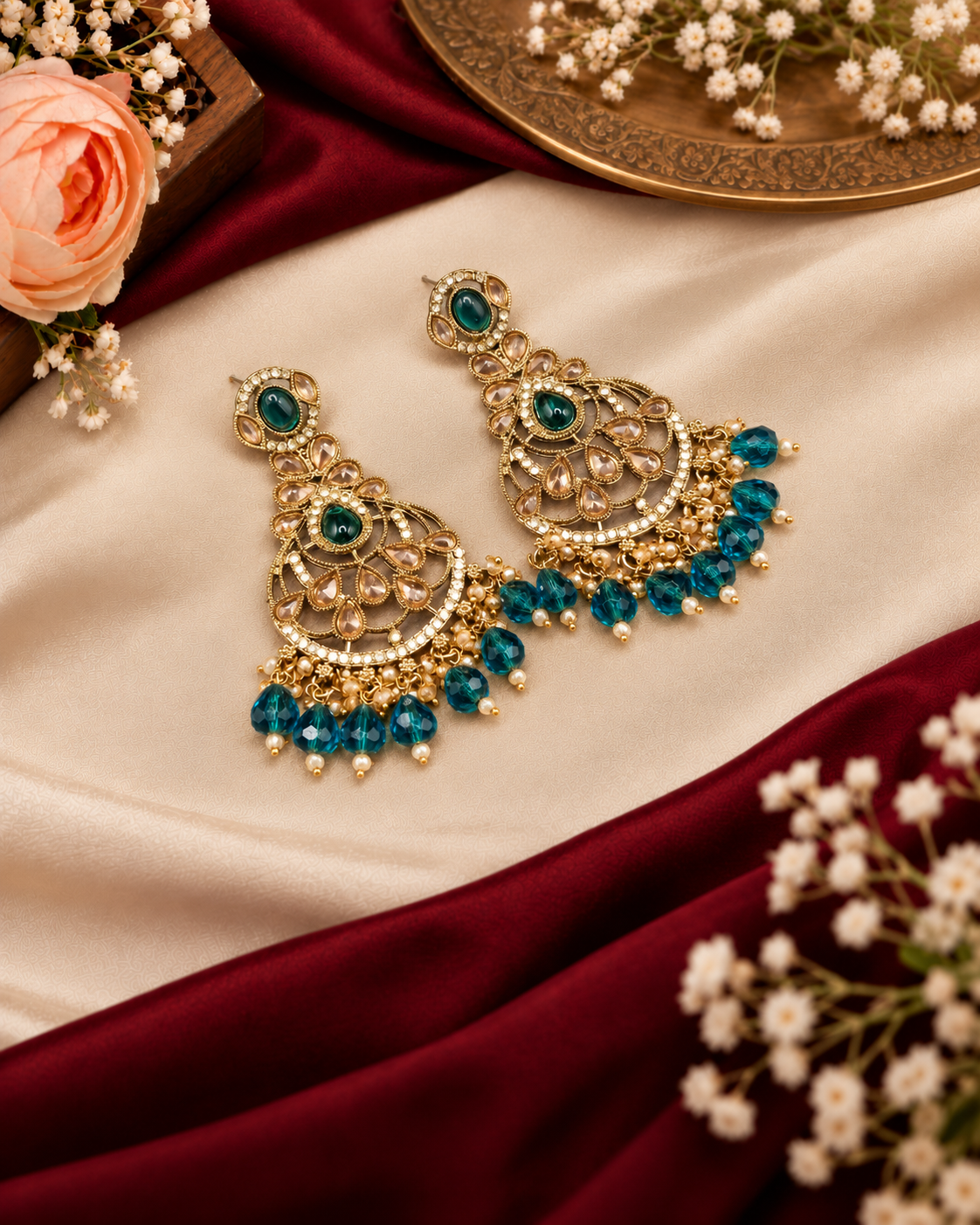 Intricate Chandbali Statement Earrings with Pearl Cluster Drops