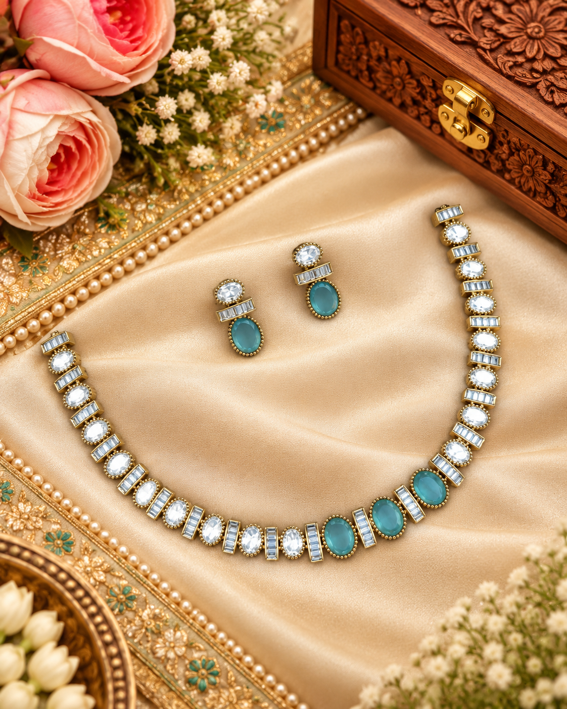 Elegant Sleek Collar Necklace & Matching Earring Set