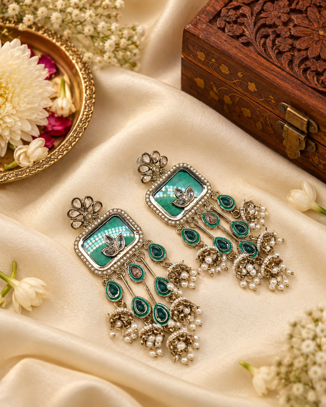 TRADITIONAL RECTANGULAR STATEMENT JHUMKA EARRINGS