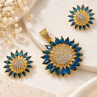 AD Gold Plated Floral Pendant Set & Matching Earrings For Woman