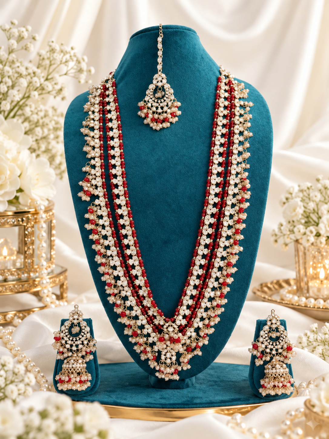 The Multi-Layered Heritage Red Bead & Kundan Bridal Jewelry Set