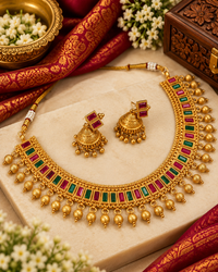 South Indian Matte Gold Multi-Color Choker Set