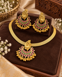 Traditional Copper Gold Plated Peacock Jewellery Set With Necklace & Earrings
