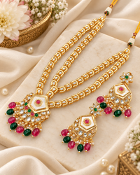 Traditional Kundan Layered Jewellery Set Drops Necklace With Earrings For Woman