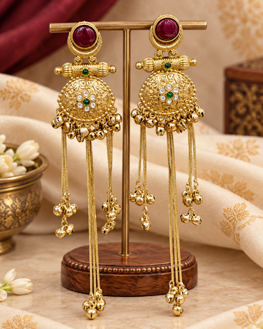 Kashmiri Style Green Long Earrings