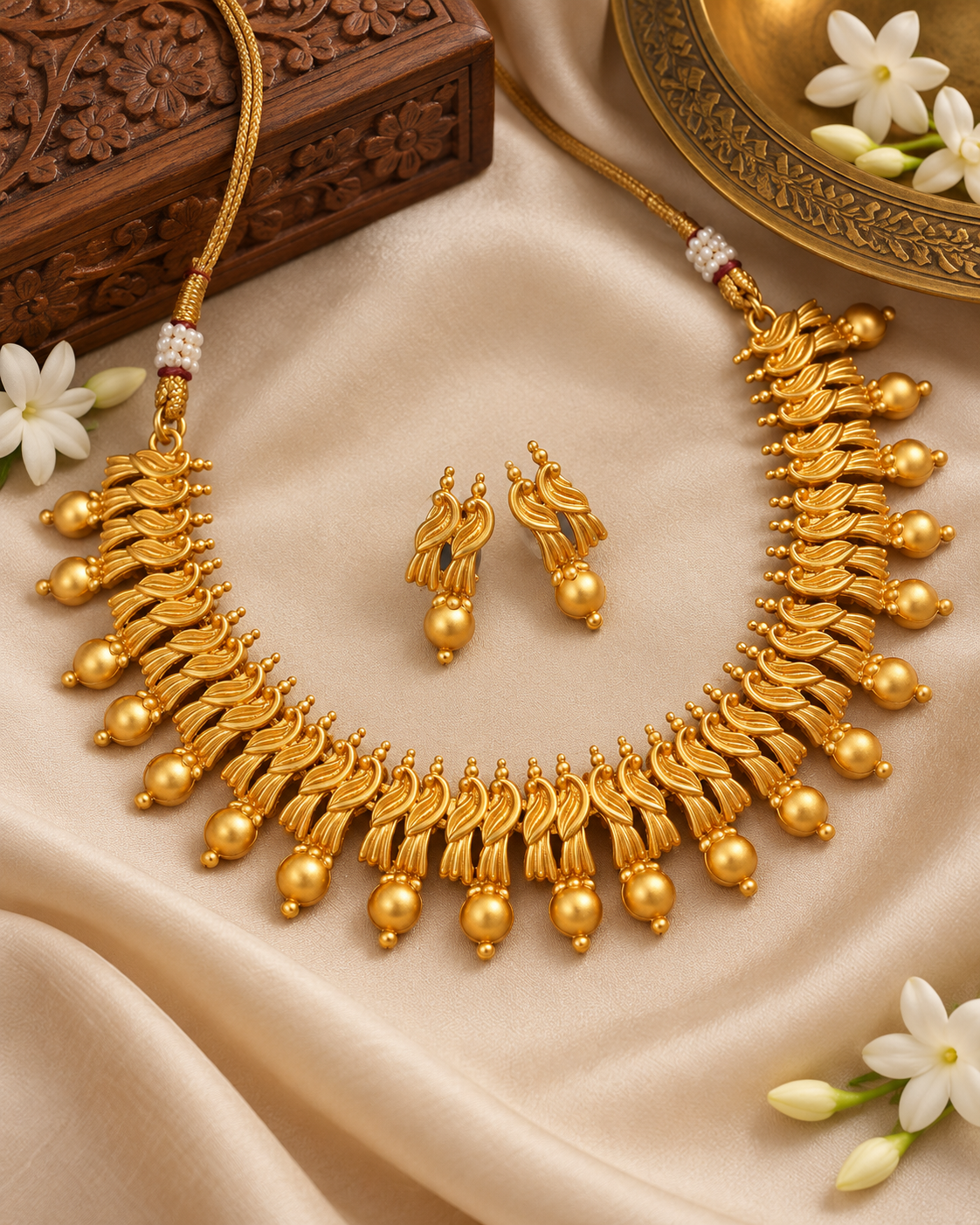 Traditional Leaf-Pattern Gold-Plated Necklace Set