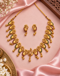 Temple Peacock Motif with Kemp Stones Necklace Set