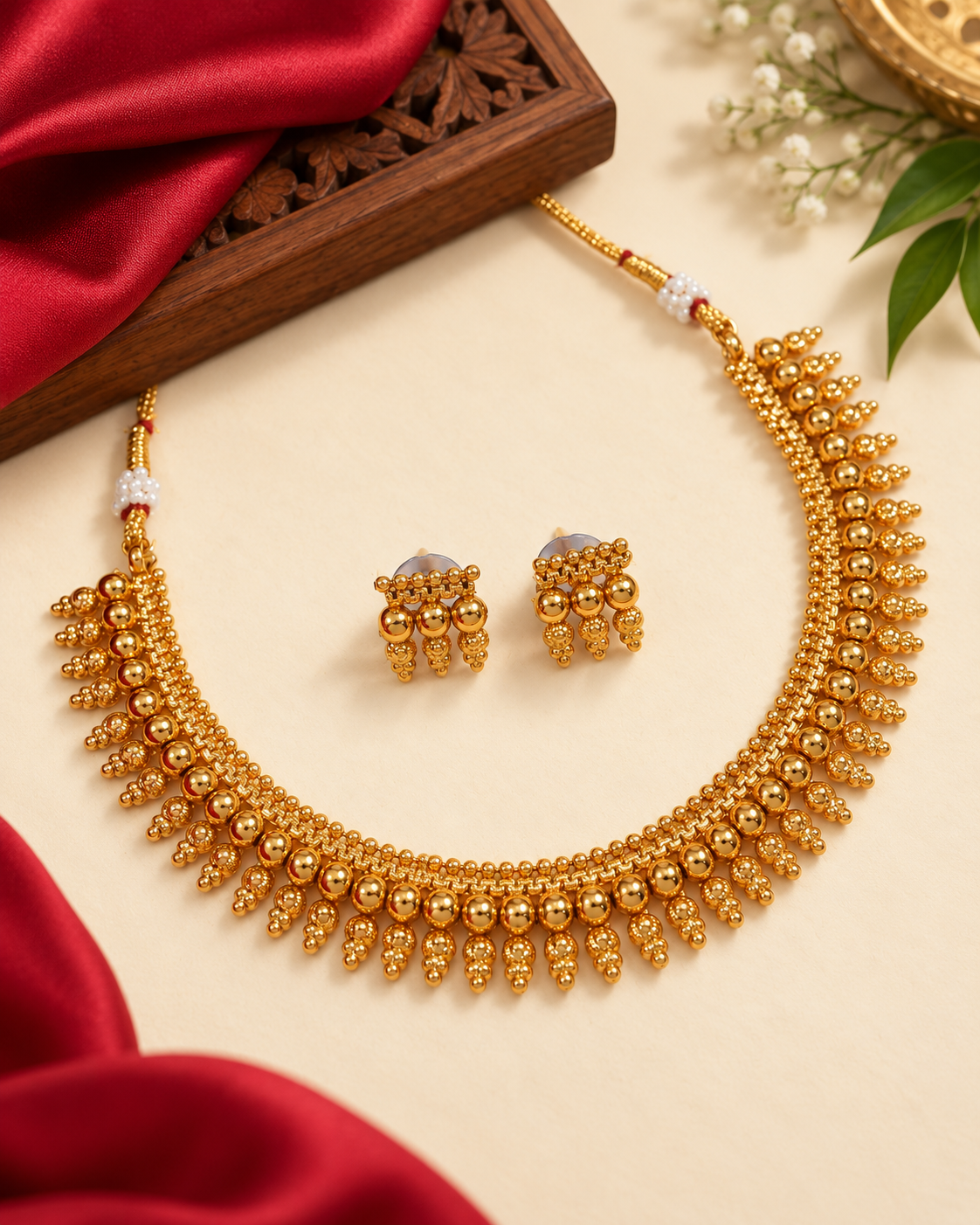 Traditional Gold-Plated Matte Finish Temple Choker Set
