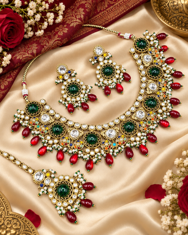 Traditional Gold-Tone Kundan Choker Set with Pearl Accents