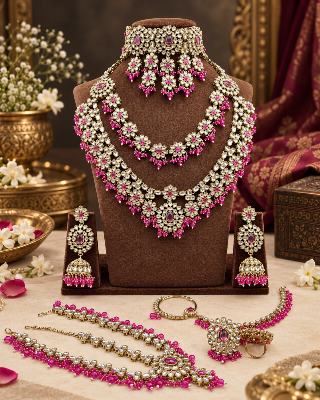 Complete Bridal Jewelry Set – Antique Gold-Plated Choker, Rani Haar & Accessories